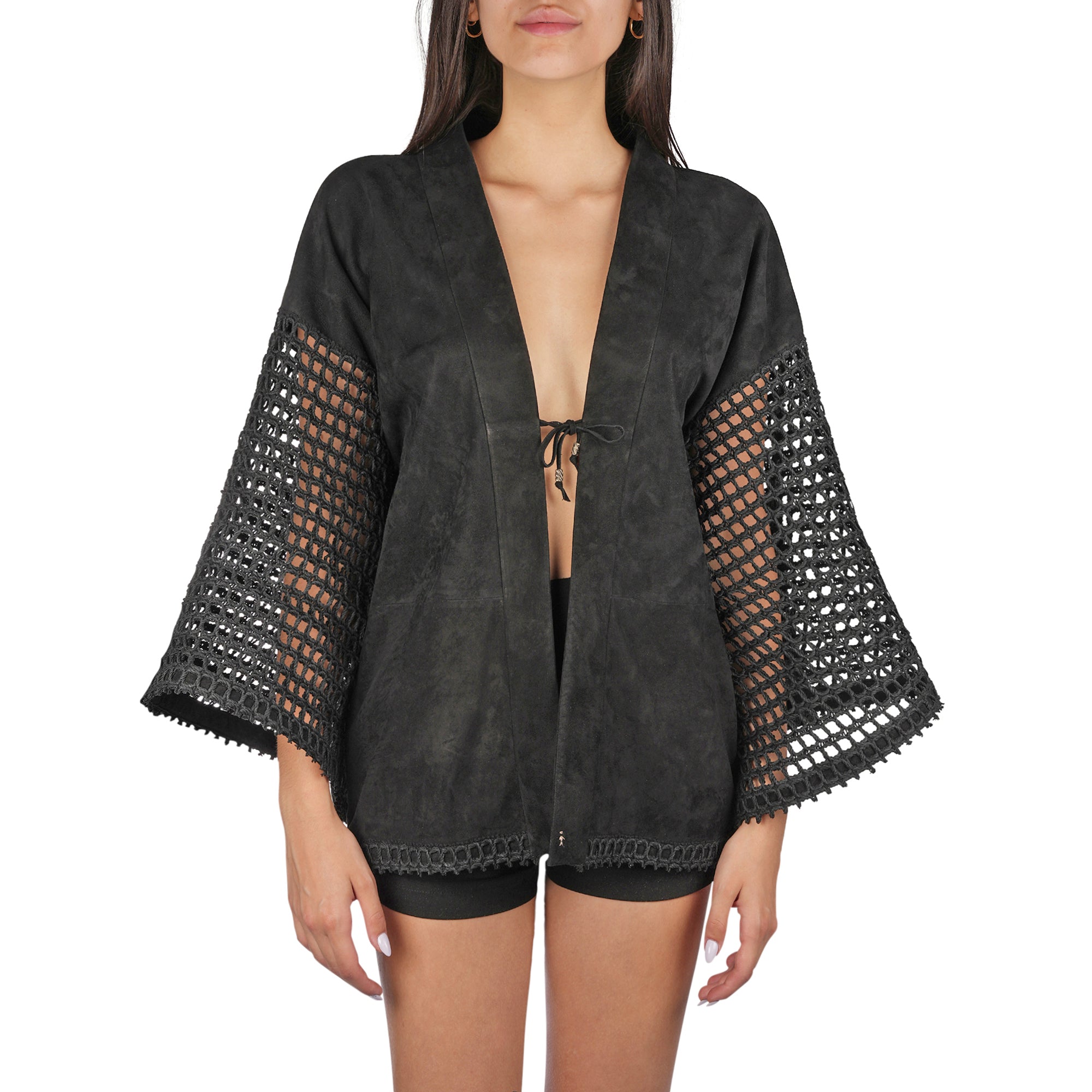 AD5700 Kimono Camoscio Nero + Uncinetto Nero