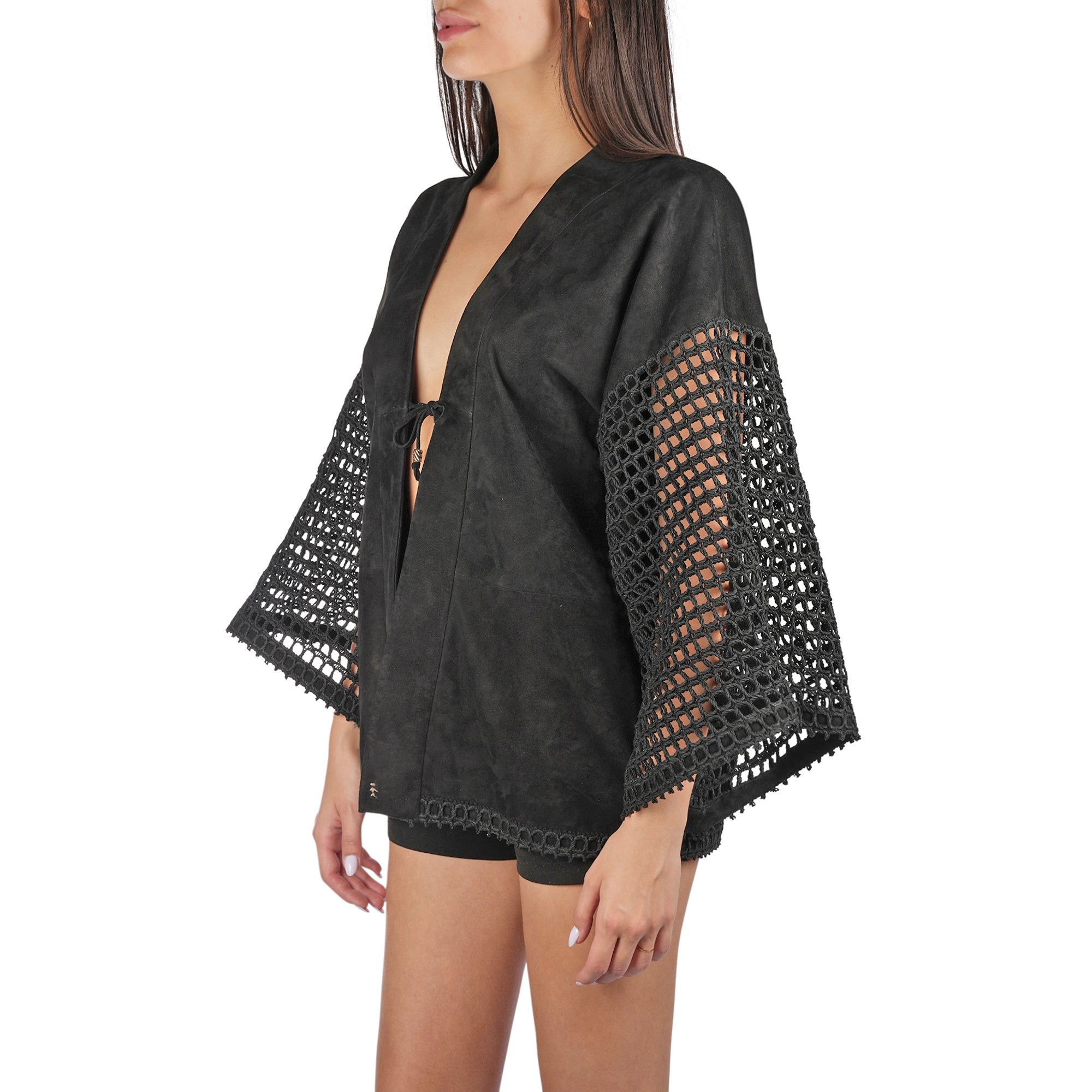 AD5700 Kimono Camoscio Nero + Uncinetto Nero