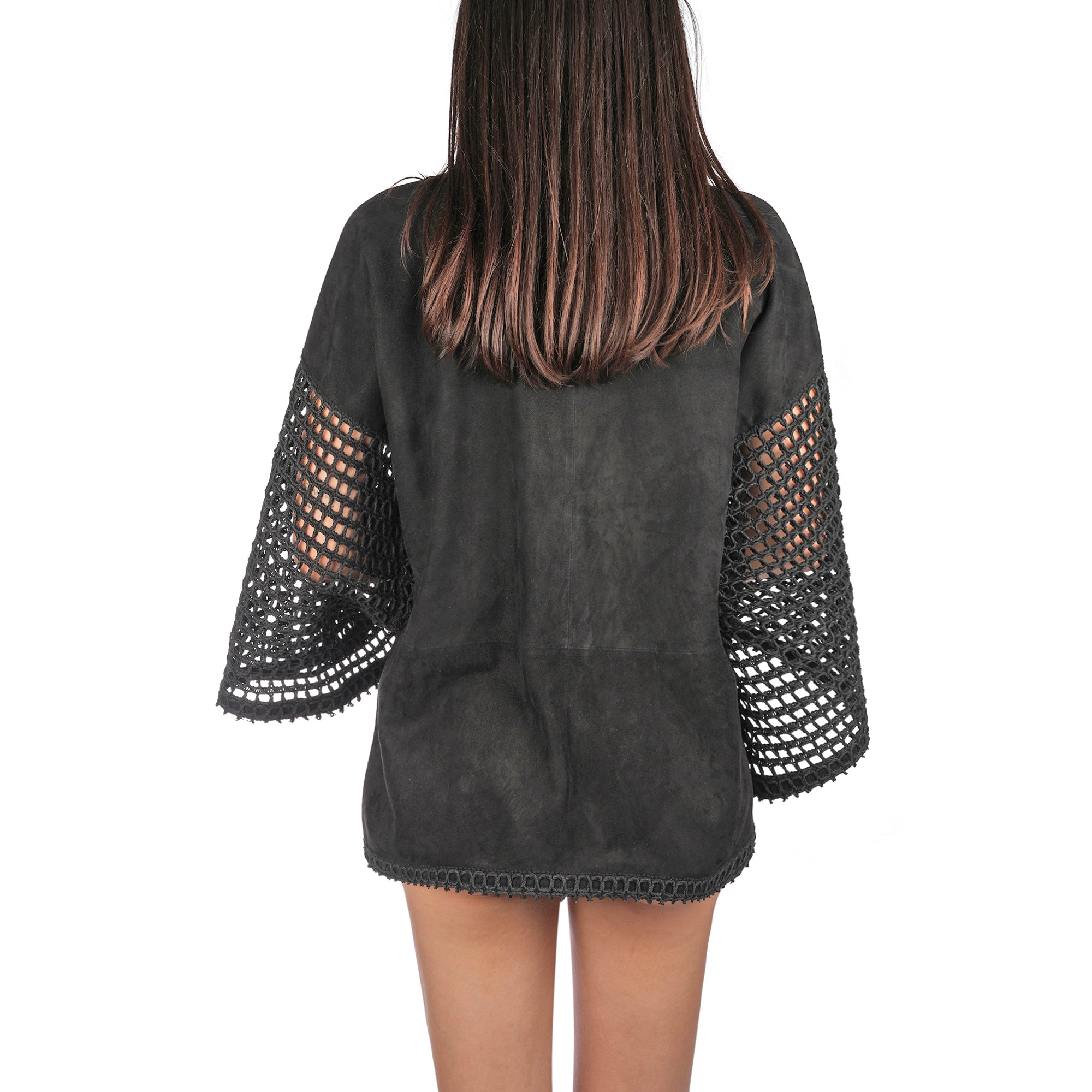 AD5700 Kimono Camoscio Nero + Uncinetto Nero