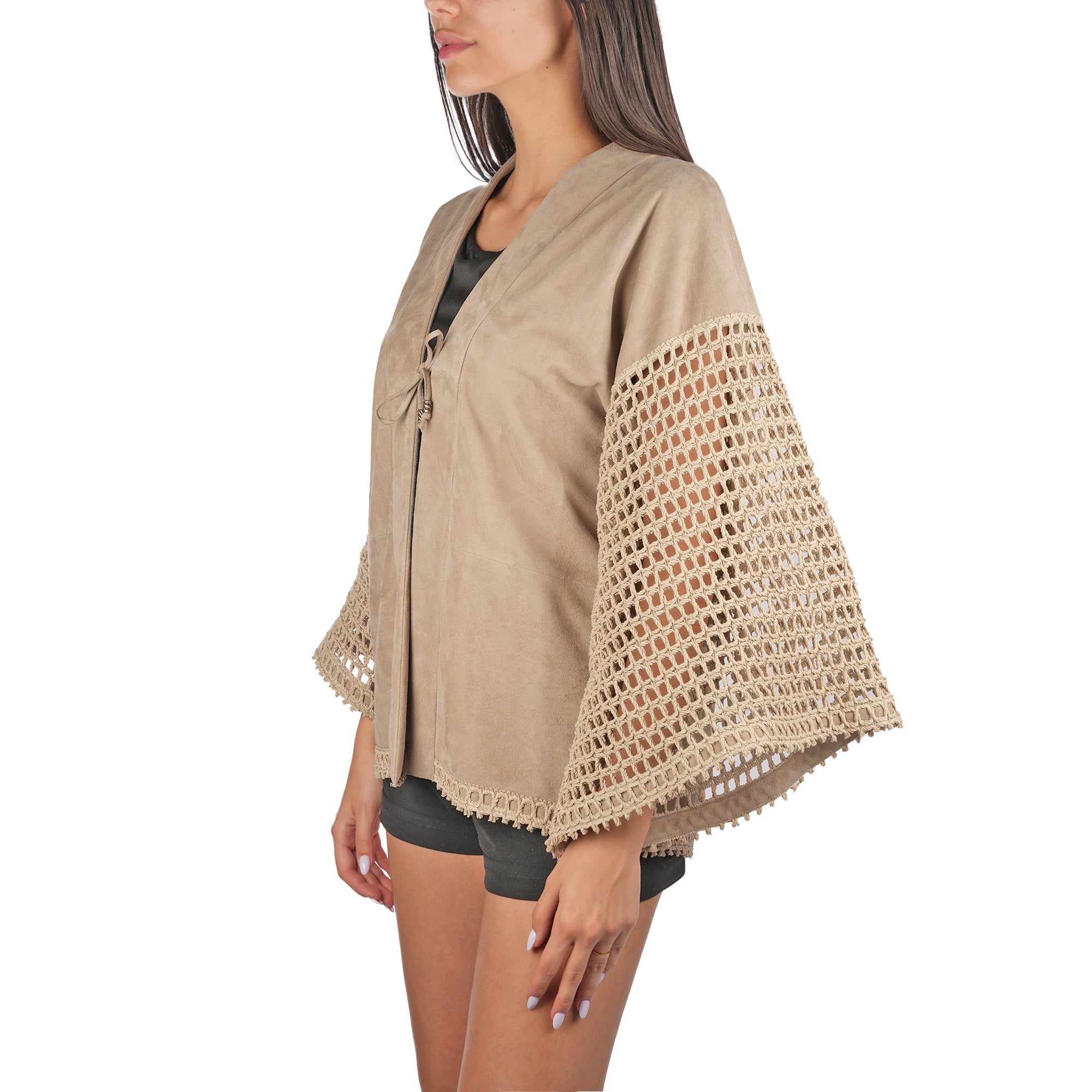 AD5700 Kimono Camoscio Beige + Uncinetto Corda