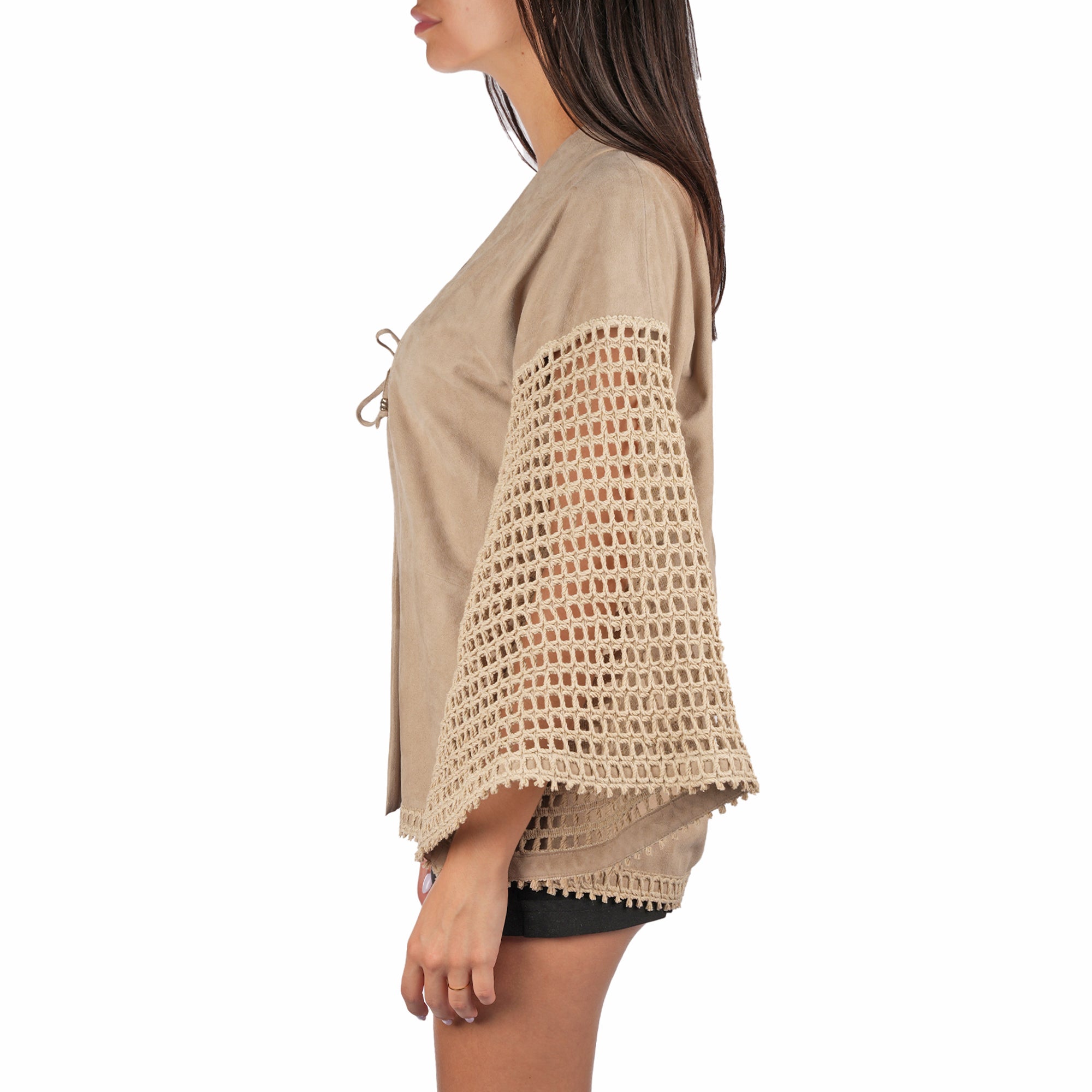 AD5700 Kimono Camoscio Beige + Uncinetto Corda