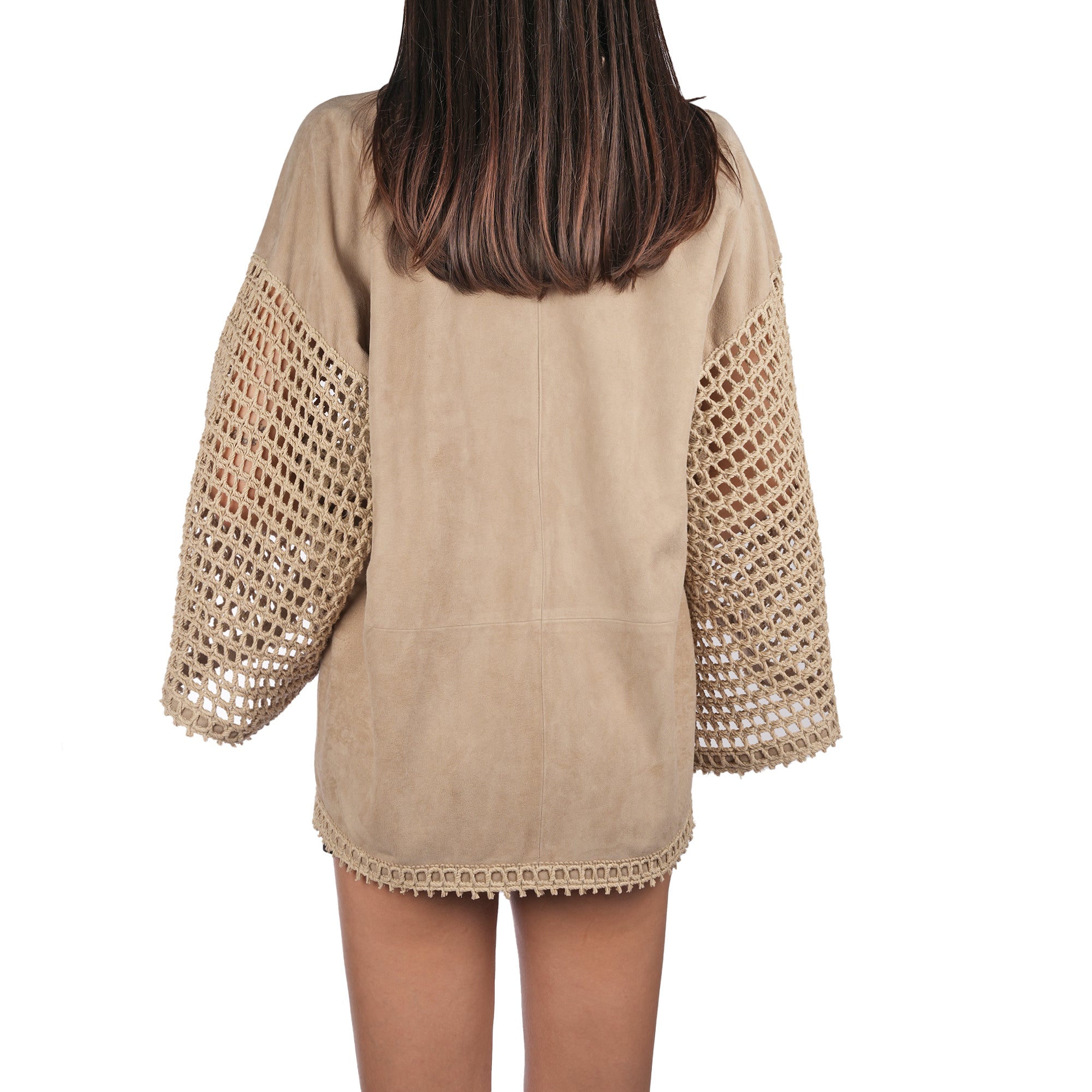 AD5700 Kimono Camoscio Beige + Uncinetto Corda