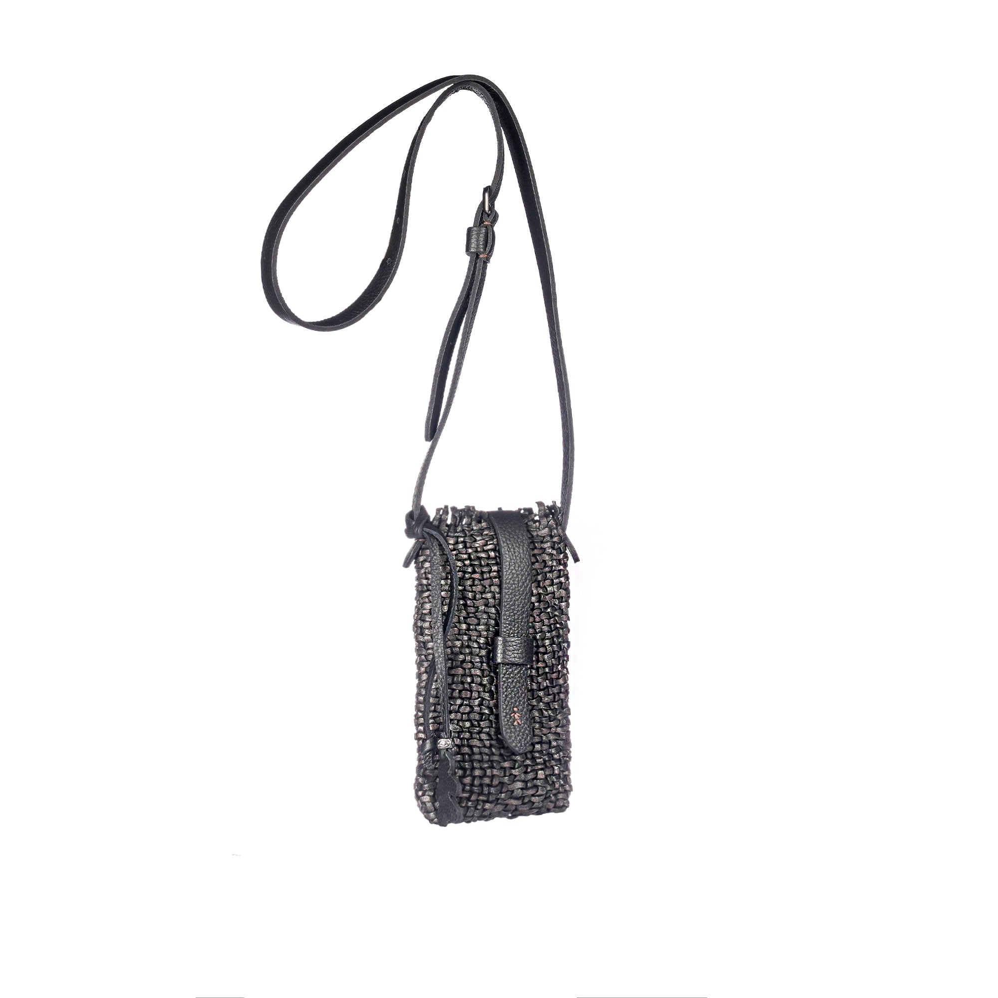 BD5461 Phone-Case Bag Intreccio Uncinetto Maltinto Bronzo