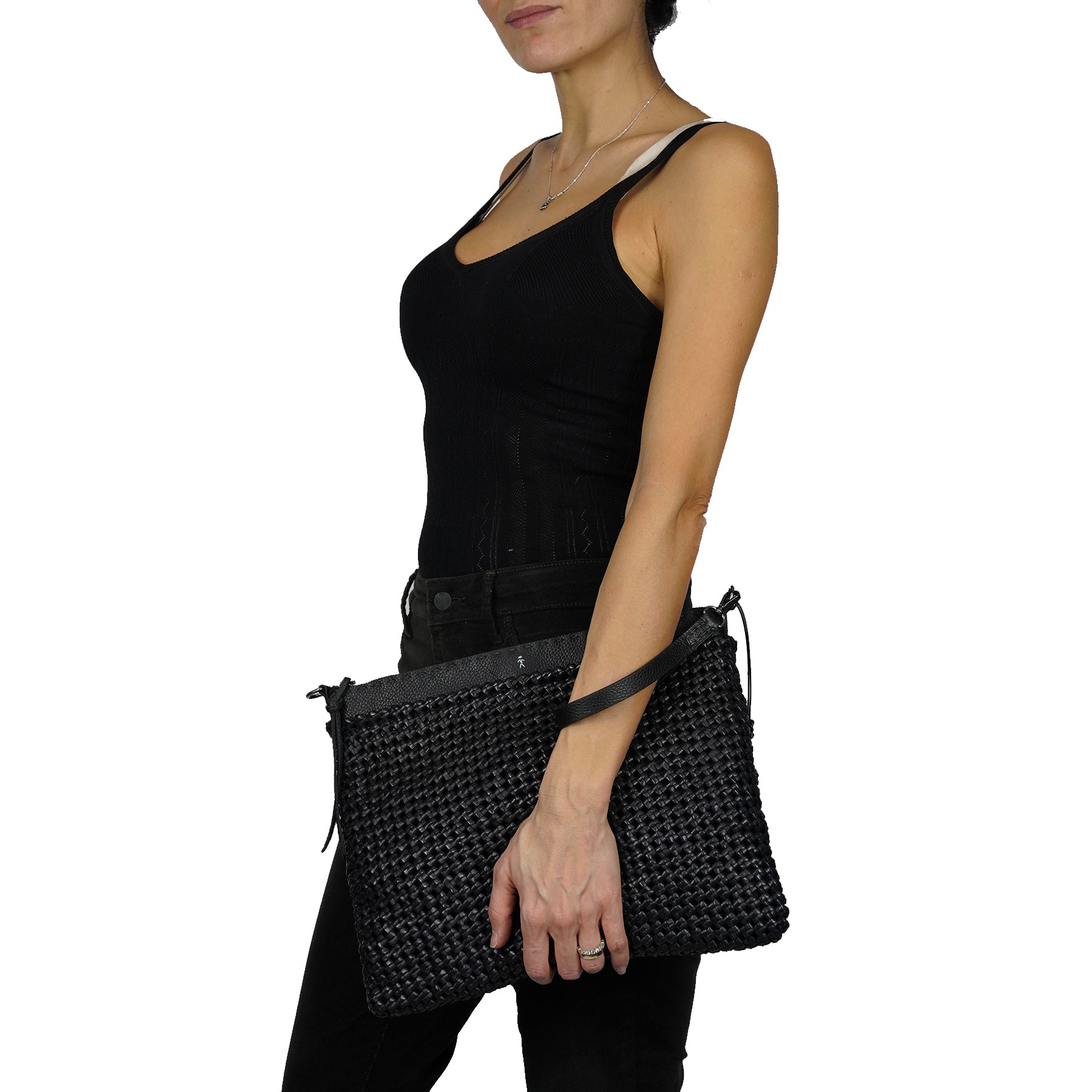BD4726 Zip Clutch L Intr Crochet Nero