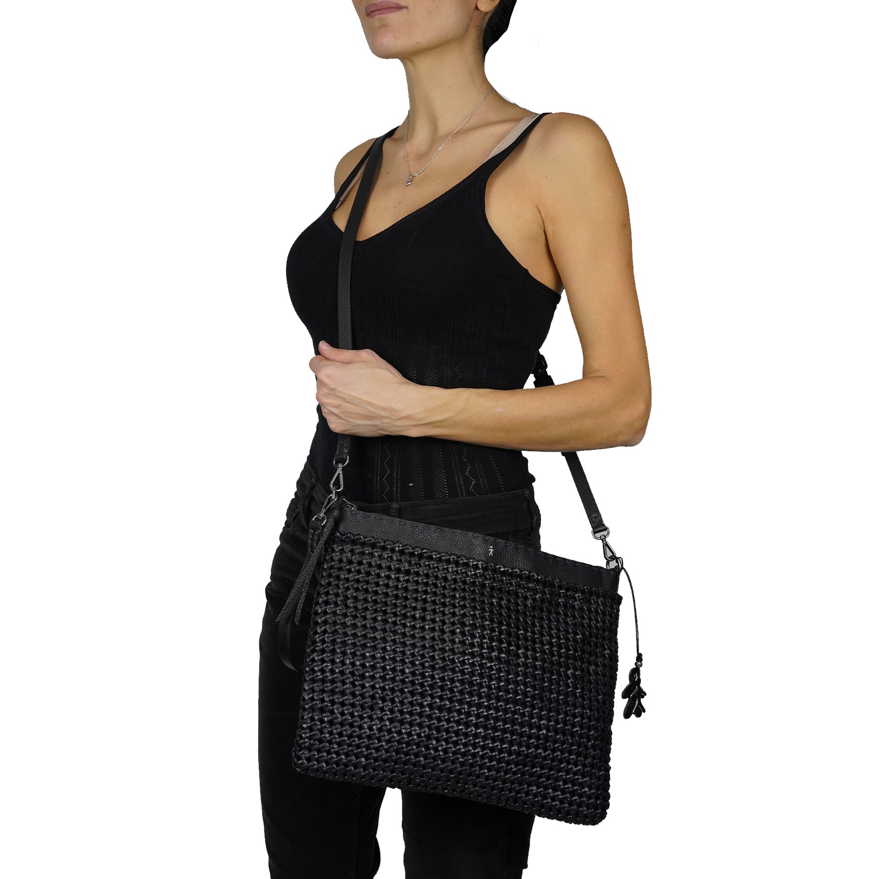 BD4726 Zip Clutch L Intr Crochet Nero