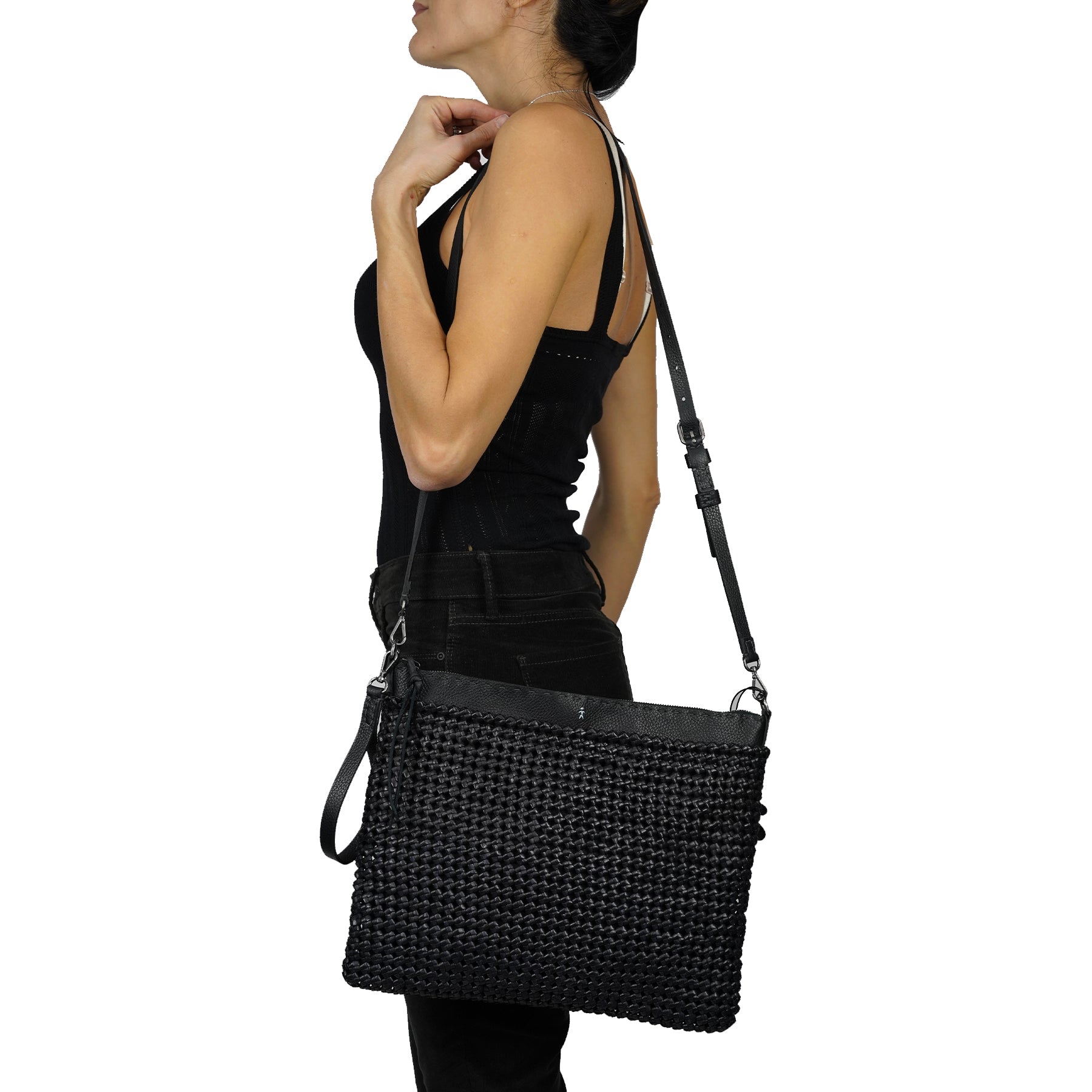 BD4726 Zip Clutch L Intr Crochet Nero