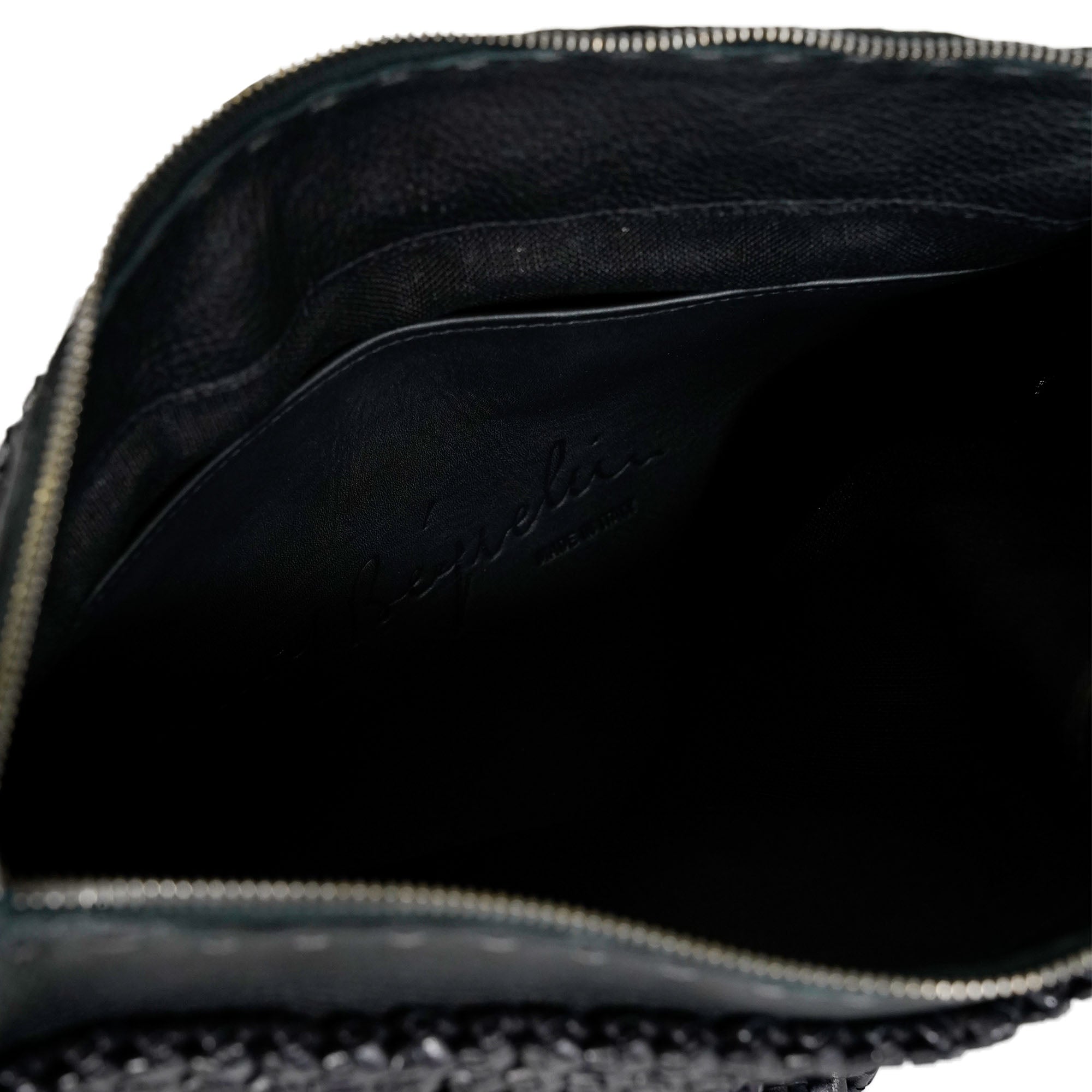 BD4916 Zip Clutch Intreccio Summer L Band Grega Intreccio Crochet Nero