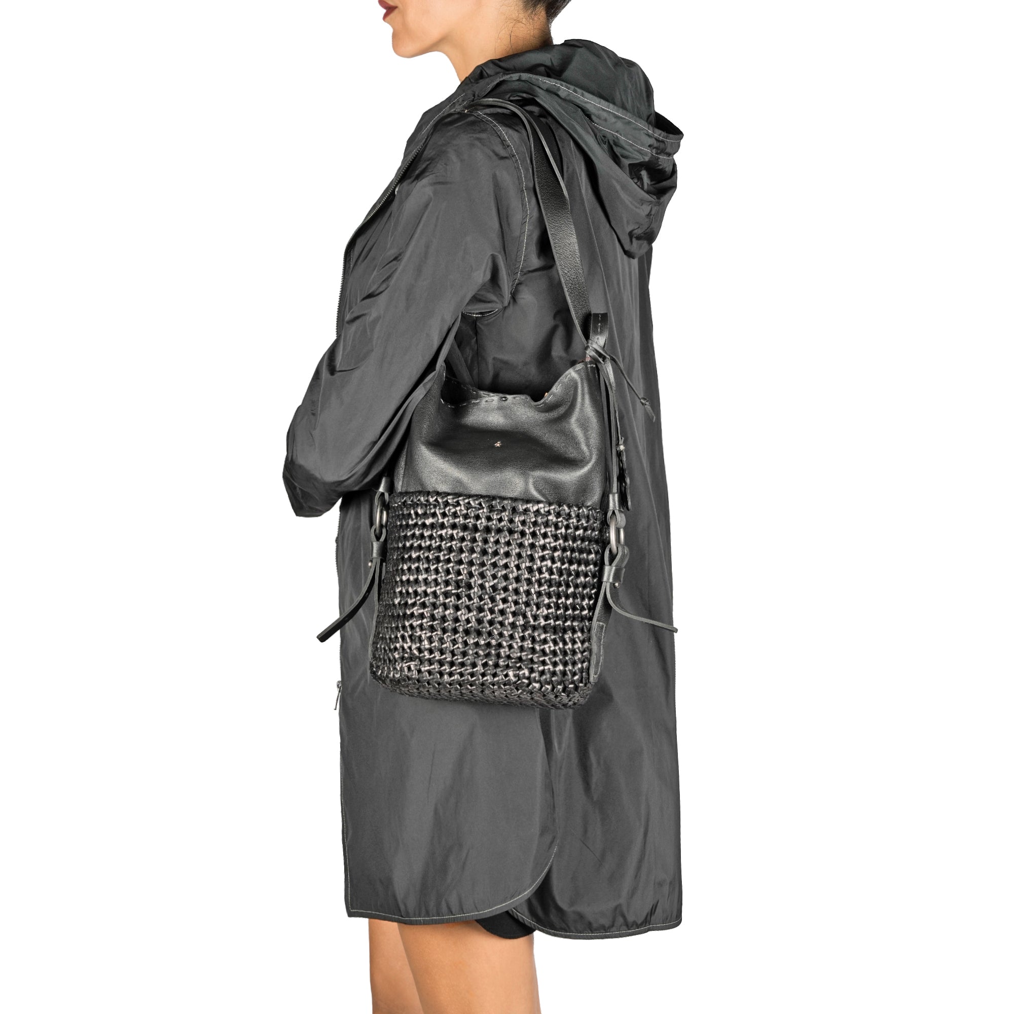 BD4943 Olimpia Zaino M Intreccio Crochet Nero