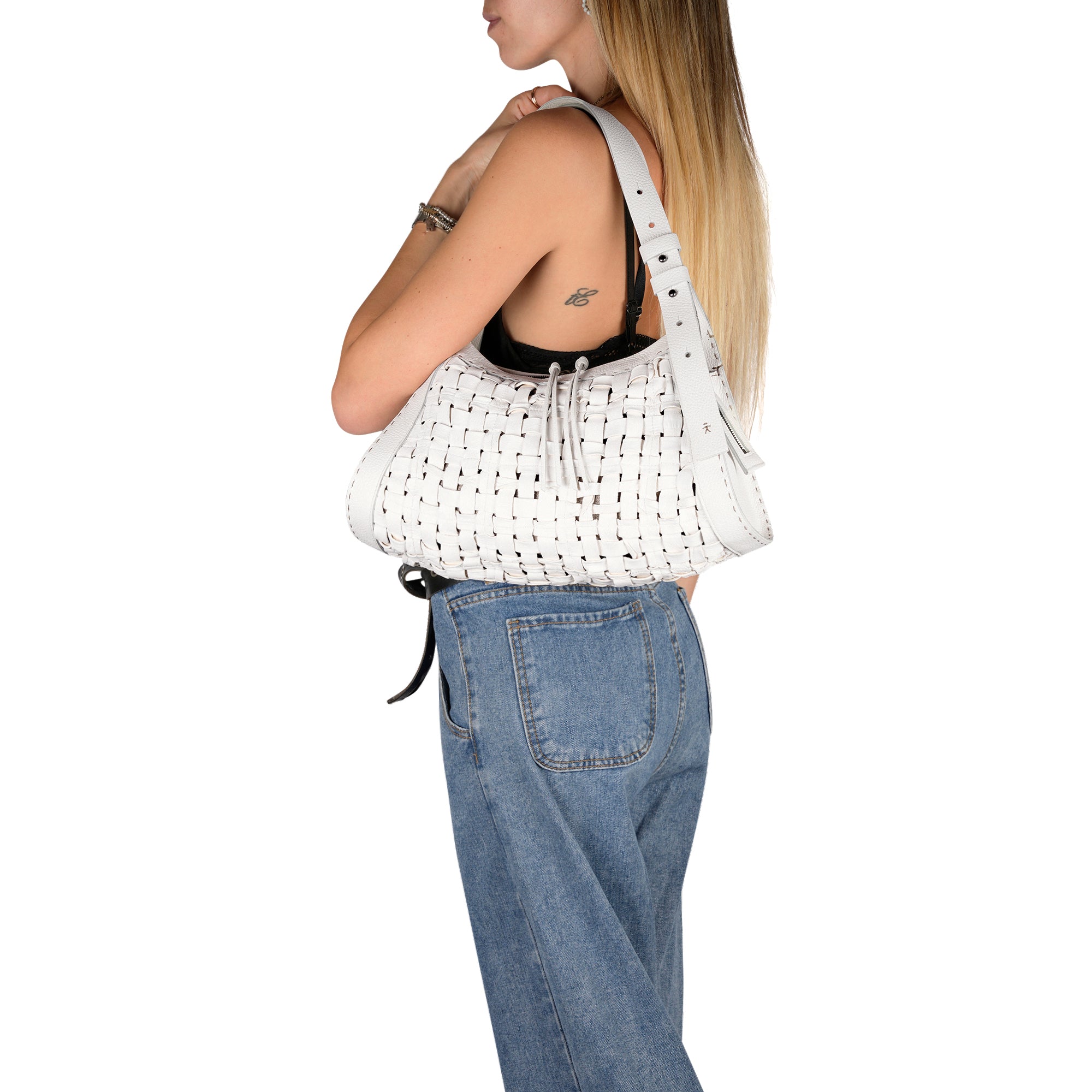 BD5329 Boa Bauletto Intr M Intreccio Cesta Bianco