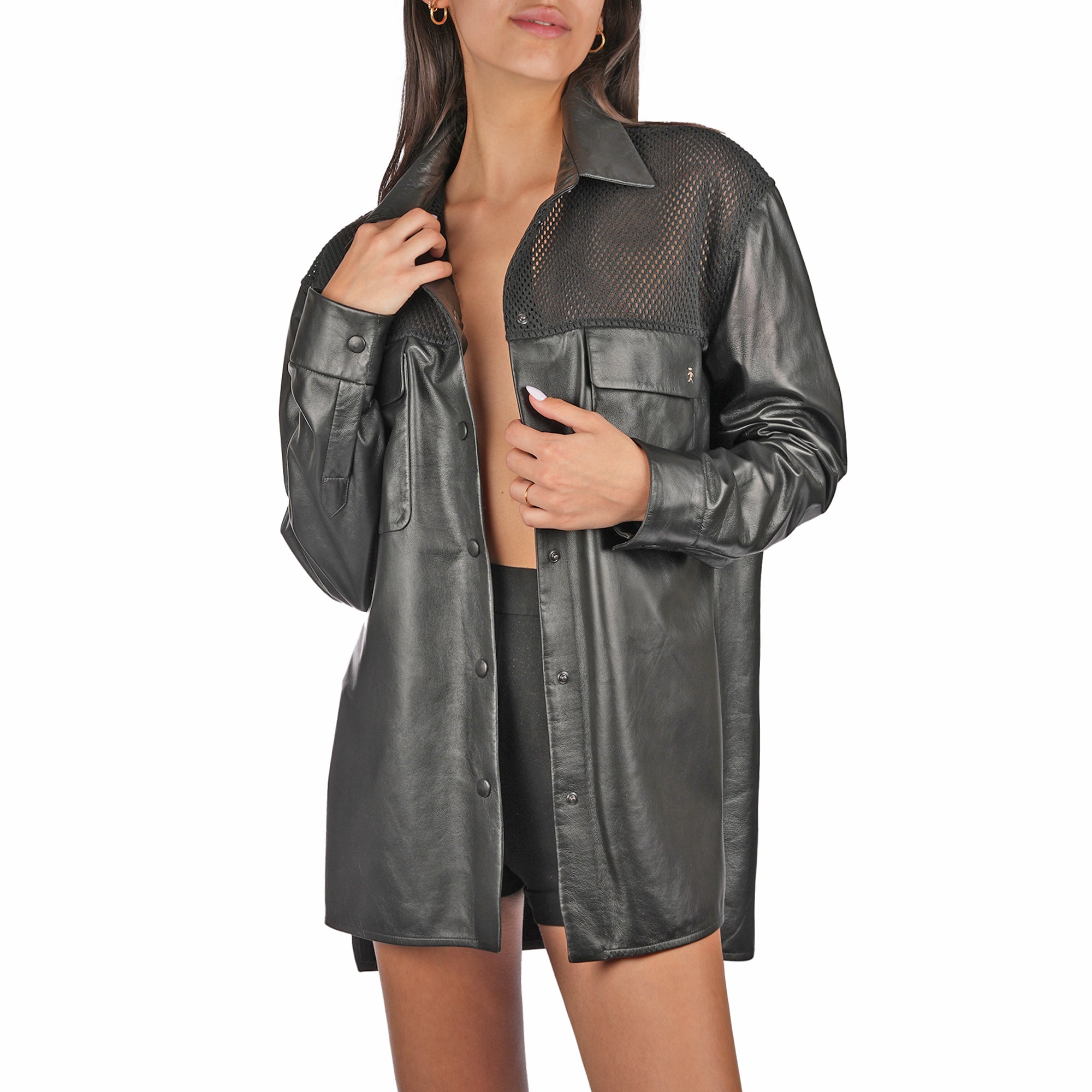 AD5703 Jacket Nappa + Rete Ricamo Nero