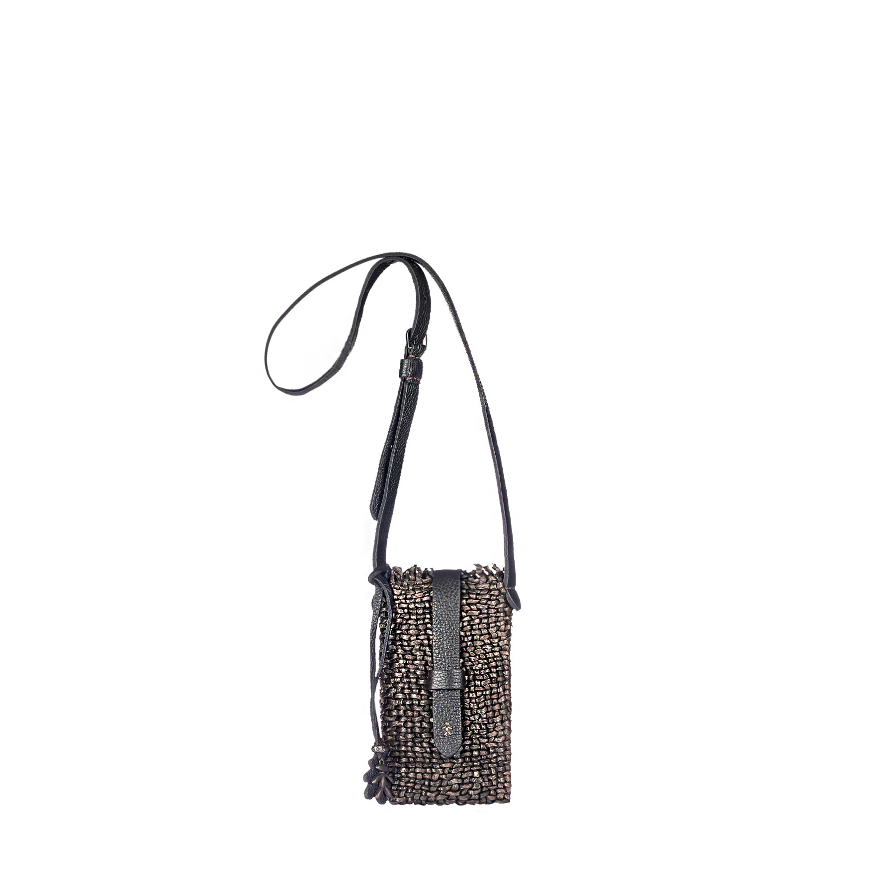 BD5461 Phone-Case Bag Intreccio Uncinetto Maltinto Bronzo