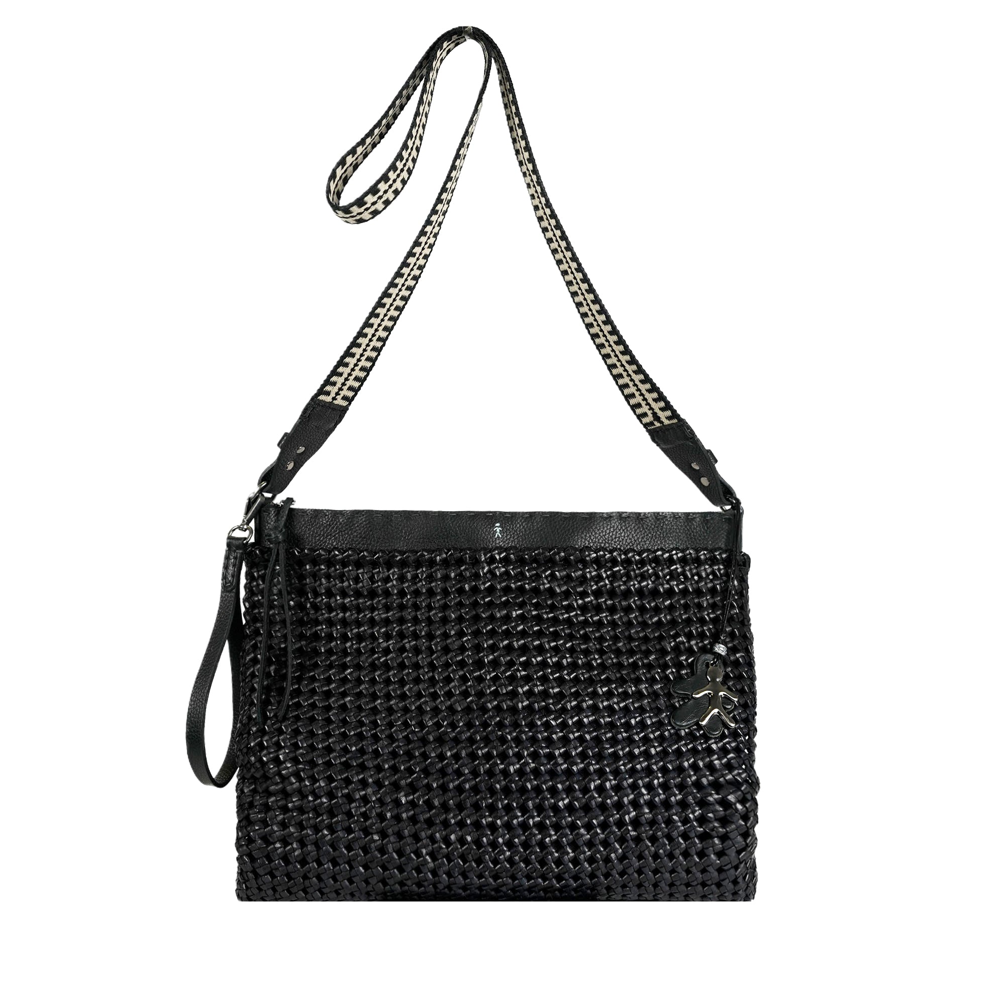 BD4916 Zip Clutch Intreccio Summer L Band Grega Intreccio Crochet Nero